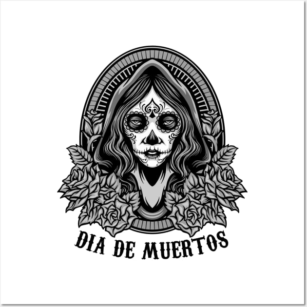 Dia de muertos - Catrina - Black and white design Wall Art by verde